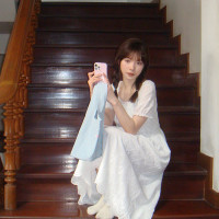 五折不退換 奶兔星球-自制 重工刺繡白色花邊收腰芭蕾洋裝