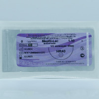 Нить хирургическая рассасывающаяся Mepfi-Lac(полигликолид-лактид плетёный с покрытием фиолетовый), 1,5м с иглой HR40 мм.