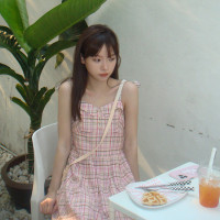 奶兔星球-自制 提花格子吊帶長裙高腰顯瘦綁帶連衣裙2023新款夏季