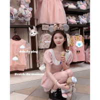 笨笨家怦然心動粉色泡泡袖娃娃領純欲洋裝女夏季2023新款甜美裙
