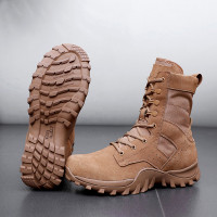 新款君洛克棕色防刺拉鍊作戰靴男女高筒輕便戰術戶外登山沙漠靴