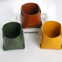 高颜值折叠PU皮笔筒创意可拆卸学生文具收纳盒桌面摆件办公收纳桶