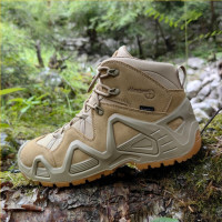 悍戈戶外登山鞋徒步鞋男女防水作戰靴沙漠靴沙色中筒戰術靴作戰訓練鞋