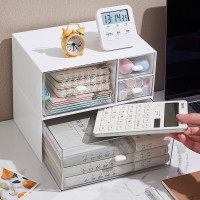 抽屉式透明白色桌面文具大号收纳盒学生塑料化妆品口红收纳盒批发