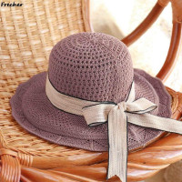 Панама женская с ленточным бантом, пляжная шляпа для отдыха на открытом воздухе, от солнца, для путешествий, праздников, летняя