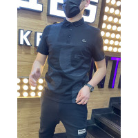 棉麻polo衫男士夏季新款潮流翻領短袖t恤暗花字母百搭半袖上衣服