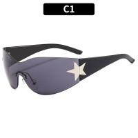 Безободковые солнцезащитные очки Y2K для мужчин и женщин, модные слитные солнечные очки с запахом, в стиле панк, спортивные затемненные очки