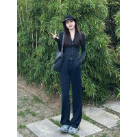 2023夏季新款輕薄透氣防曬服黑色防曬衣瑜伽服套裝褲子女款高級感