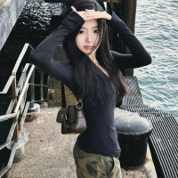 2023新款超好看黑色防曬服女夏季修身顯瘦設計感氣質休閒百搭上衣