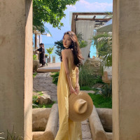 大理洱海法式拍照裙子西雙版納長裙女海南三亞度假沙灘吊帶洋裝