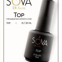 Глянцевый топ для гель лака без липкого слоя Sova de luxe 15 мл финишное покрытие