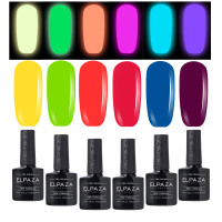 ELPAZA Professional. Glow in the Dark 10мл. Яркие оттенки. Светятся в темноте. Набор 6шт.