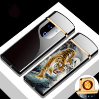 Электрическая ветрозащитная зажигалка с сенсорным датчиком, металлическая плазменная зажигалка с двойной дугой, зарядка через USB, необходимый подарок для мужчин