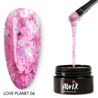 Awix, Гель лак Love Planet 06, 8 гр прозрачный для дизайна с сердечками, шестигранниками, блестками