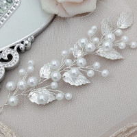 Женский свадебный головной убор с жемчужинами, элегантный головной убор с серебряными листьями и цветами, свадебные аксессуары для волос