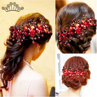 Обруч для волос невесты, Модный Красный Кристалл бусин, ручной работы цветок, повязка на голову