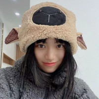 Новинка 2023, модная Женская осенне-зимняя теплая плюшевая Рыбацкая Кепка, однотонная Панама с милыми овечьими ушками