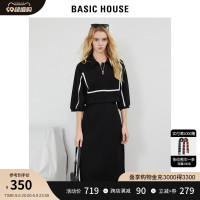 Basic House/百家好撞色鬥篷洋裝女2023秋季假兩件polo領衛衣裙