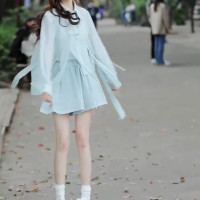 安琪琪同款溫柔風優雅短褲套裝夏季新品簡約顯瘦氣質小襯衫兩件套