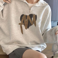 美式復古愛心印花半拉鍊衛衣女春秋2023新款設計感小眾ins潮上衣