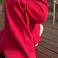 紅色直筒寬鬆休閒褲女2023新款高級感小個子垂感闊腿褲子休閒百搭
