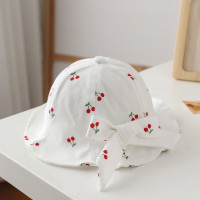 Панама детская с рисунком вишни, летняя шляпа с мультяшным бантом, для защиты от УФ лучей, для маленьких девочек
