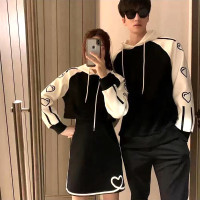 一裙一衣情侶裝春秋款套裝小眾設計感韓版長袖加絨連帽運動衫洋裝