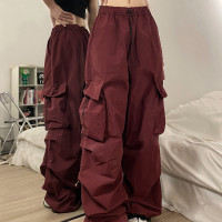 酷拽少女美式復古工裝褲女街頭潮牌嘻哈hiphop街舞褲子褶皺束口褲