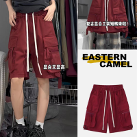 美式高街hiphop紅色工裝短褲男女夏季街舞潮牌運動休閒五分褲子