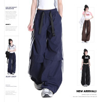 美式復古寬鬆闊腿褲女2023新款夏季直筒拖地垂感運動褲休閒長褲子