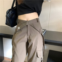 美式高街工裝褲女春夏高腰顯瘦直筒寬鬆闊腿褲設計感休閒拖地長褲