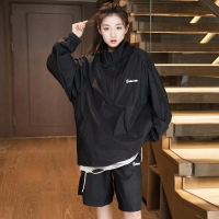 UPF50+抗UV套裝透氣薄款半拉鍊立領防曬衣男女潮牌高街運動服
