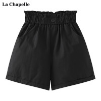 拉夏貝爾/La Chapelle花苞高腰捲邊休閒五分褲闊腿薄款短褲女五分褲
