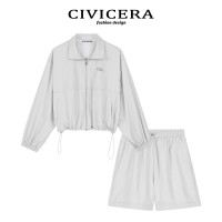 CIVICERA美式防曬套裝女春秋夏新款抽繩短款外套衝鋒衣短褲兩件套