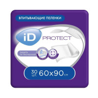 Пеленки одноразовые впитывающие iD Protect 60х90, 30шт