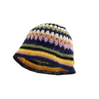 Панама женская хлопковая в полоску, милая вязаная Радужная Панама ручной работы, летняя Праздничная шапка от солнца