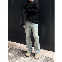 【STS】Retro Jeans重磅復古做舊微彈百搭微喇藍色牛仔褲cleanfit