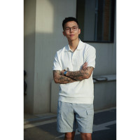 4色polo衫|TrigCo華夫格混紡珠地棉短袖休閒純色翻領寬鬆廓形顯瘦