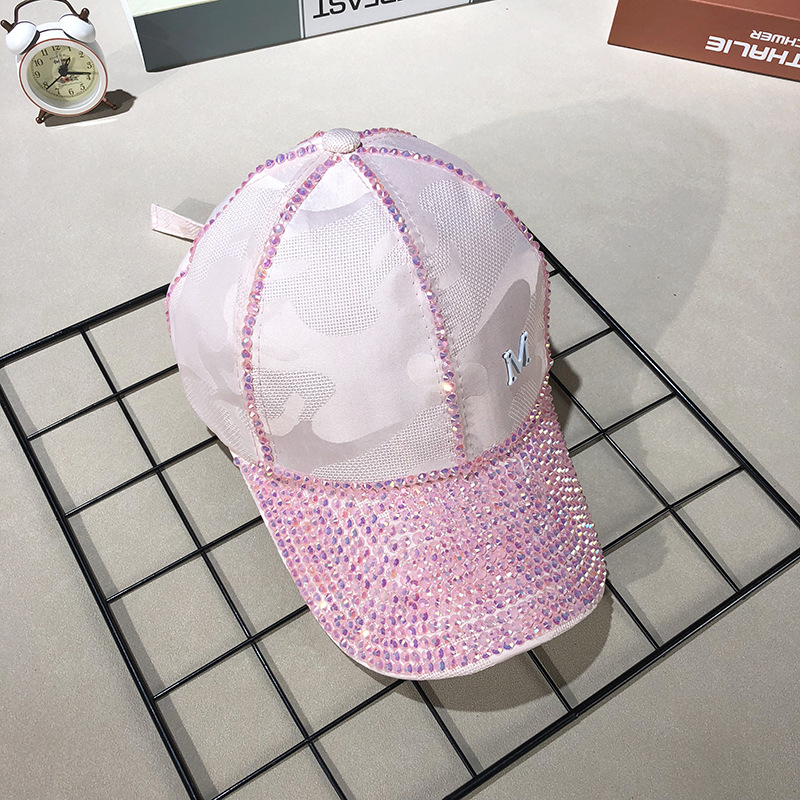 Letter M  Women Rhinestone Baseball Cap Pink Breathable Mesh Hat Adjustable Outdoor Sport Black Lady Peaked Summer Sunhat07