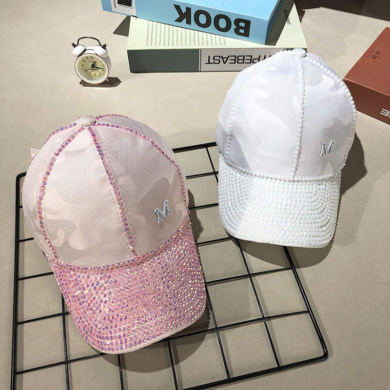 Letter M  Women Rhinestone Baseball Cap Pink Breathable Mesh Hat Adjustable Outdoor Sport Black Lady Peaked Summer Sunhat02
