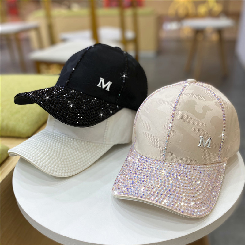 Letter M  Women Rhinestone Baseball Cap Pink Breathable Mesh Hat Adjustable Outdoor Sport Black Lady Peaked Summer Sunhat01