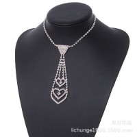 韩版时尚流行精品心型领带 异国情调男女通用水钻领带项链