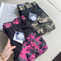 出口歐單 戶外登山徒步衝鋒褲 女生迷彩印花拼接戶外休閒褲情侶男