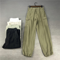 試衣間跟單外貿女裝工廠尾貨多口袋帥氣束腳工裝褲鬆緊高腰休閒褲