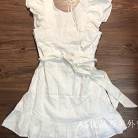 出口訂單 2022夏季新款女裝法式繫帶收腰顯瘦荷葉邊洋裝小白裙