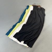 原 日本單 夏季純色寬鬆背心長裙中長版直筒顯瘦無袖V領洋裝女