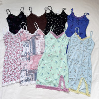 外貿ru*21緣單 m0tel同款 辣妹拼接蕾絲開叉包臀吊帶洋裝女短裙