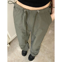 美式高街灰綠色速乾工裝褲口袋寬鬆運動褲女男高腰寬褲子秋潮牌