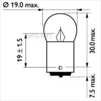 PHILIPS 13814CP 13814CP_лампа накаливания! задние габариты, знак и салон,R10W 24V (BA15S) \ DAF,Krone