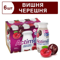 Кисломолочный напиток Actimel с вишней и черешней 1,5%, 95 г, 6 шт
